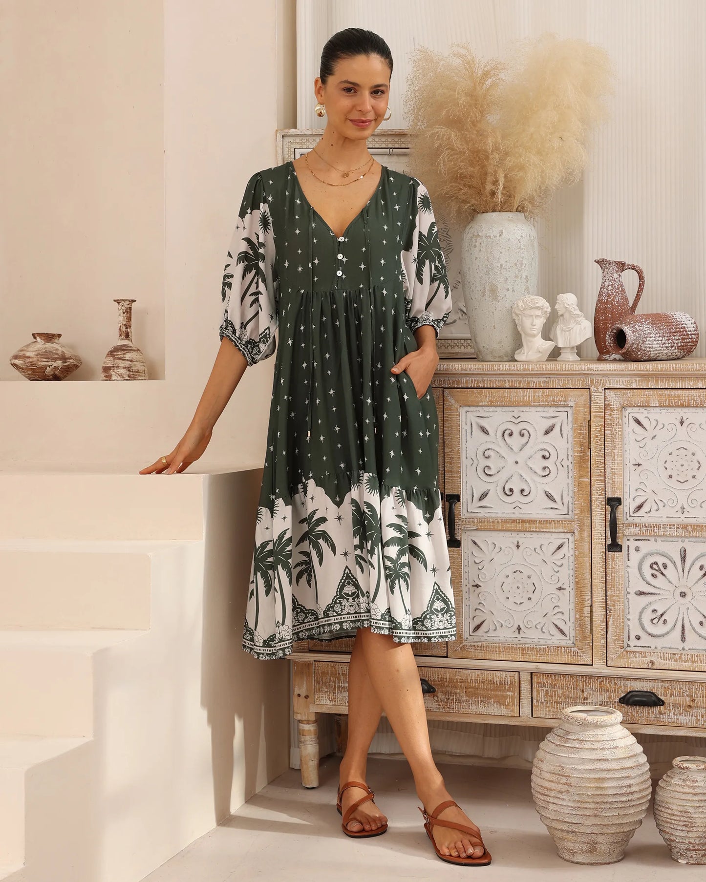 OASIS Midi Dress - Olive