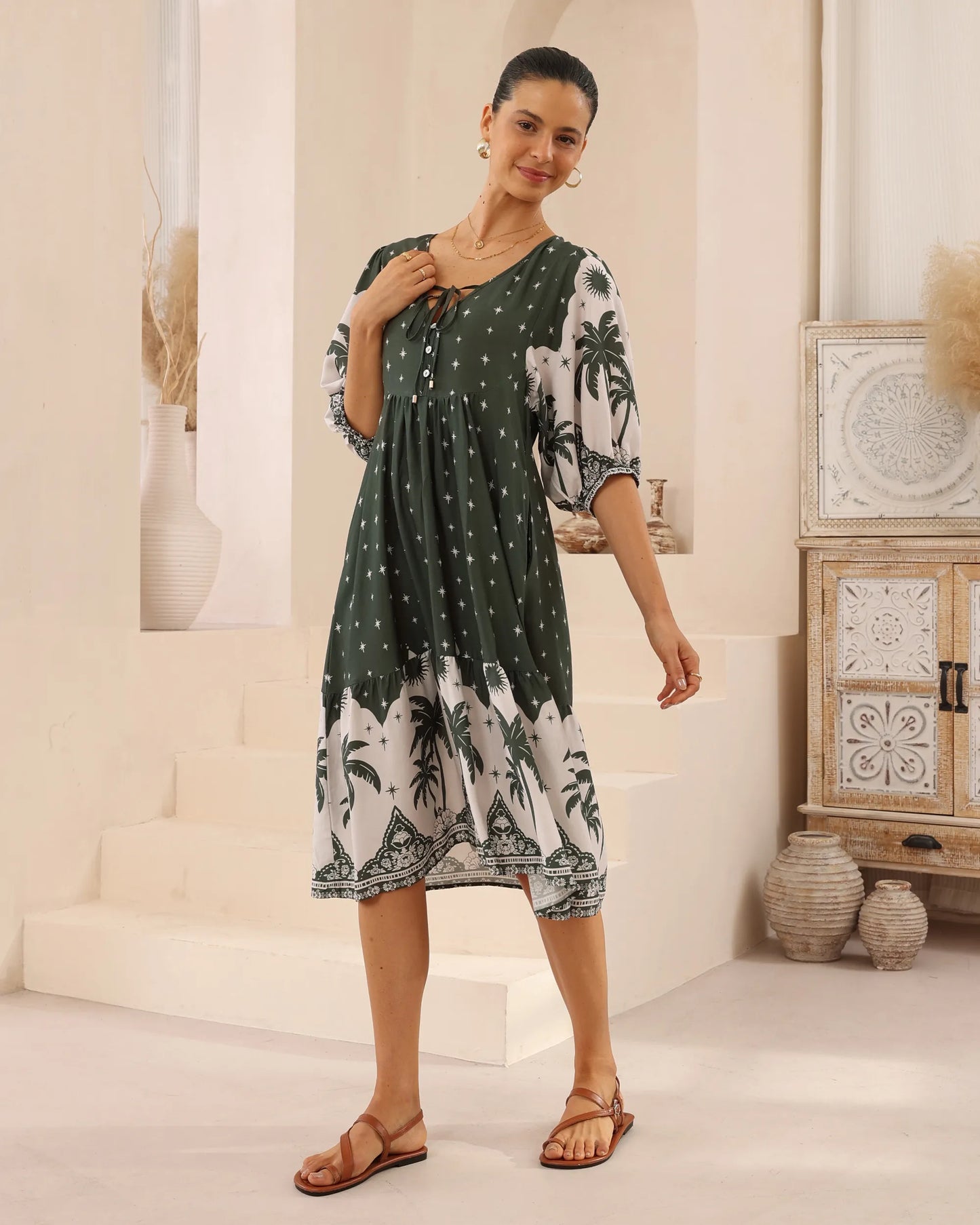 OASIS Midi Dress - Olive